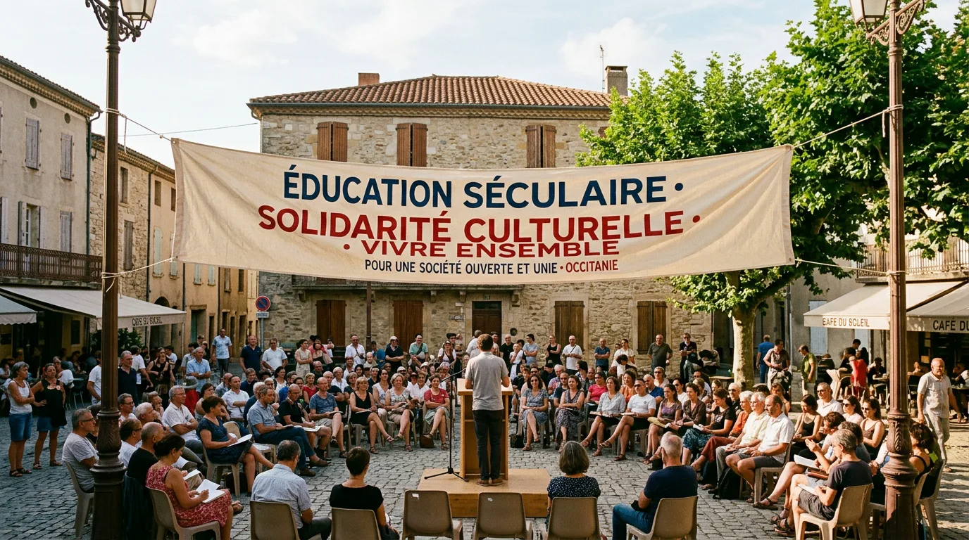 Bannière officielle et emblème républicain de l'Amicale Laïque à Pézenas